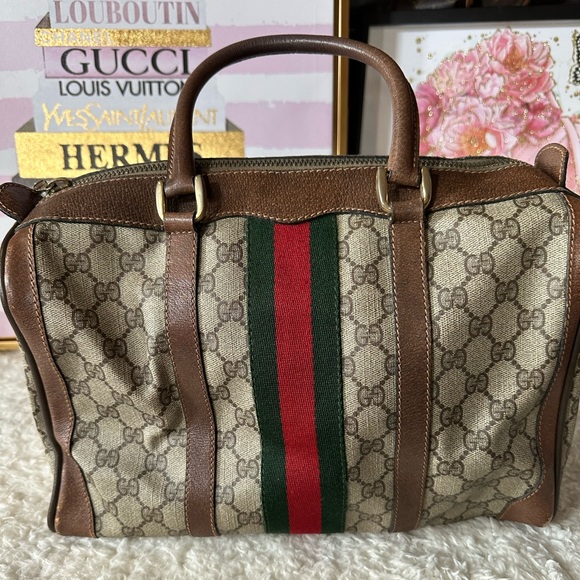 Gucci Supreme Sherry Line Web Monogram Boston Bag - Picture 2 of 14